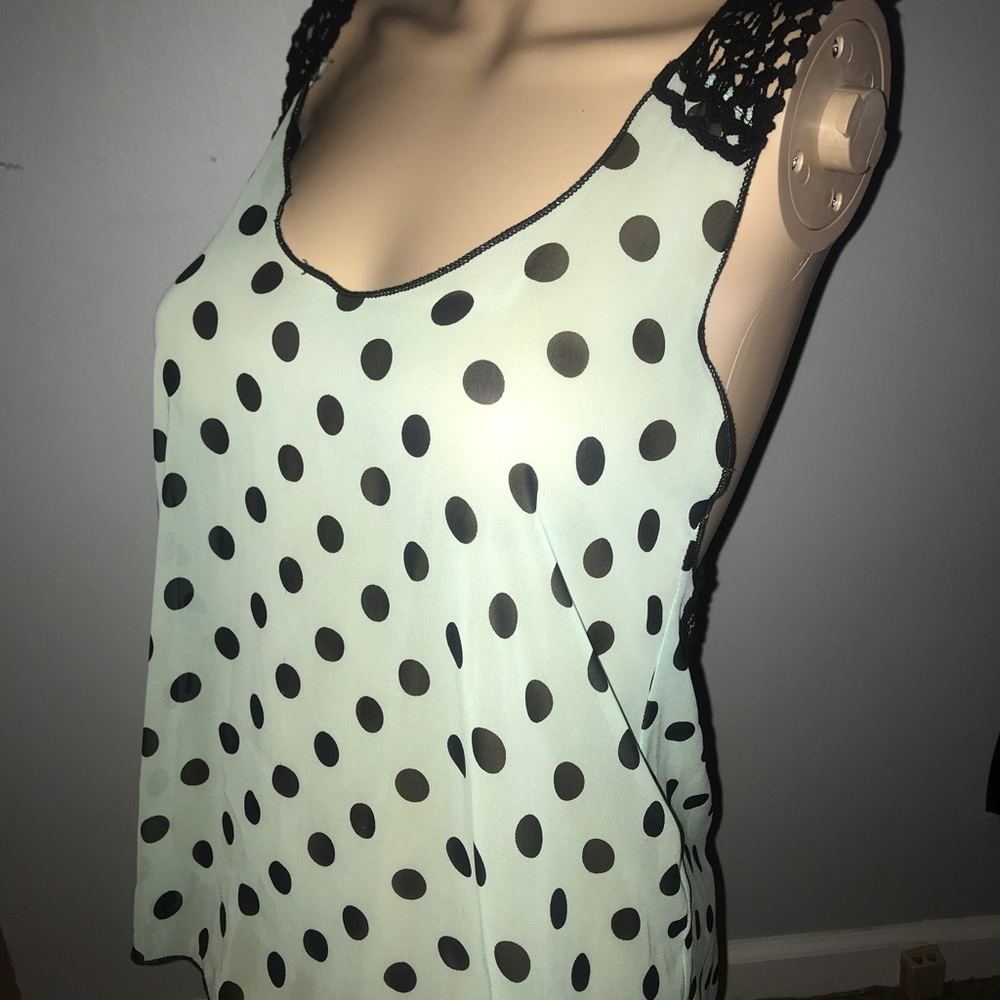 Mint green polka dot, high low lace tank